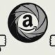A satirical graphic featuring the Amazon logo embedded in the center of the James Bond gun barrel logo, symbolizing corporate interference in the franchise, with two black thumbs-down icons below indicating disapproval.