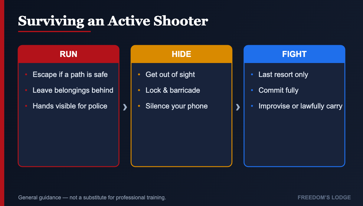 The Run, Hide, Fight response to an active shooter