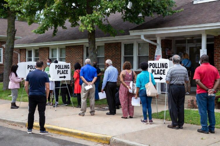 Poling station line - Freedom’s Lodge A short line of voters at a polling station, the low turnout typical of a midterm election